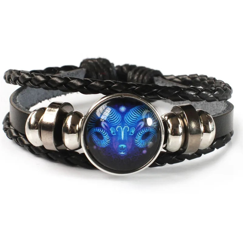 12 Zodiac Signs Constellation Charm Luminous Bracelet Men Women Fashion Multilayer Weave leather Bracelet & Bangle Birthday Gift