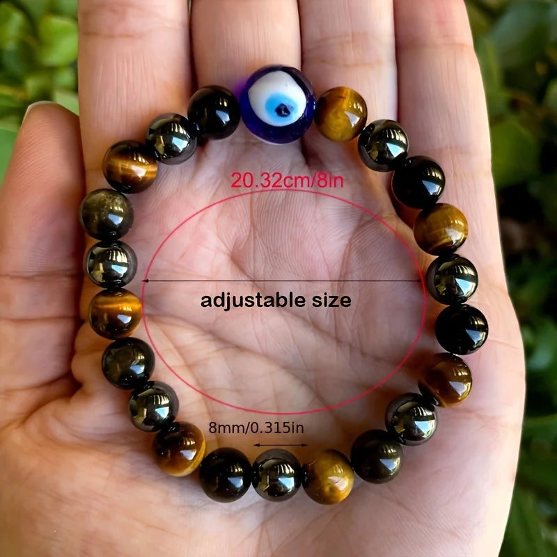 Evil Eye Triple Protection Bracelet Tiger Eye Hematite Obsidian Protection Bracelet