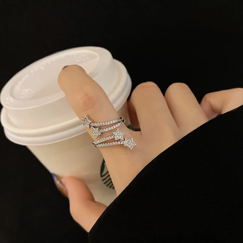 2022 Korean New Exquisite Geometric Round Ring Women's Fashion Luxury Zircon Finger Ring Simple Temperament Versatile Jewelry