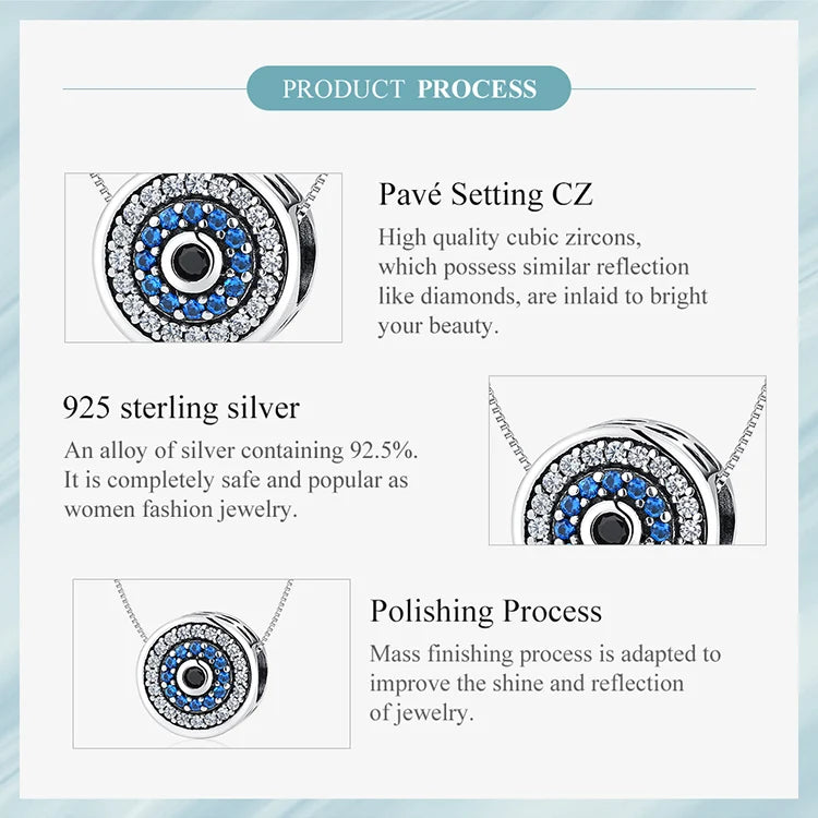 BISAER 100% 925 Sterling Silver Demon Eye Necklace Bule Zircon Lucky Neck Chains For Women Party Original Fine Jewelry Gift