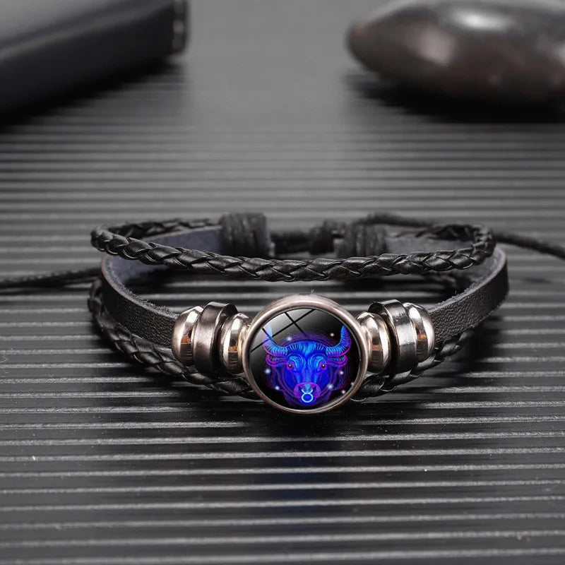 12 Zodiac Signs Constellation Charm Luminous Bracelet Men Women Fashion Multilayer Weave leather Bracelet & Bangle Birthday Gift