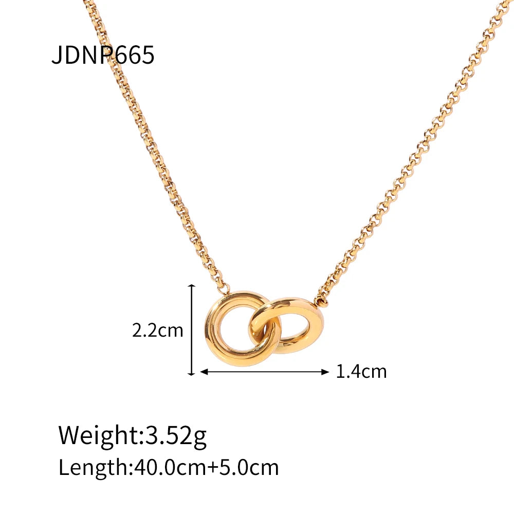 Youthway Creative Statement Hoop Interlocking Stainless Steel Pendant Necklace 18K Gold Plated Chain Trendy Waterproof Jewelry