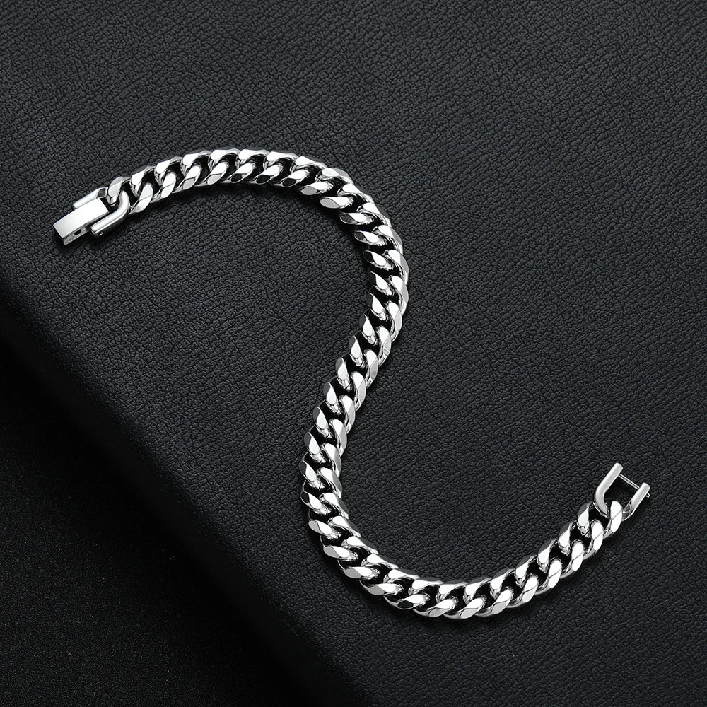 Width 8MM 316L Titanium Steel Golden Black Cuban Chain Bracelet Fashion Hip Hop Men's Jewelry Party Gift 18/20/22CM