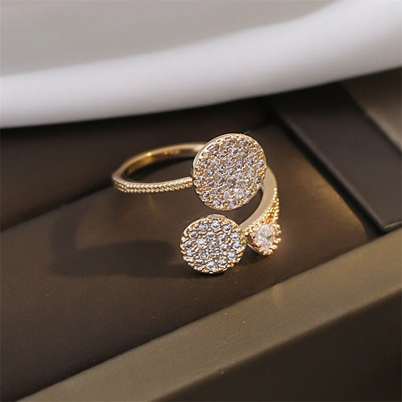 2022 Korean New Exquisite Geometric Round Ring Women's Fashion Luxury Zircon Finger Ring Simple Temperament Versatile Jewelry