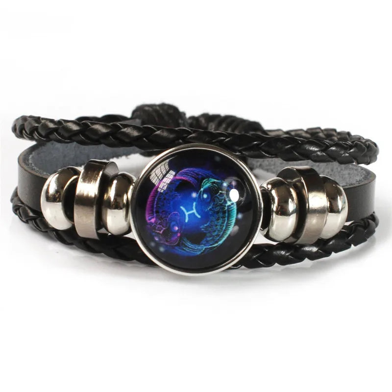 12 Zodiac Signs Constellation Charm Luminous Bracelet Men Women Fashion Multilayer Weave leather Bracelet & Bangle Birthday Gift