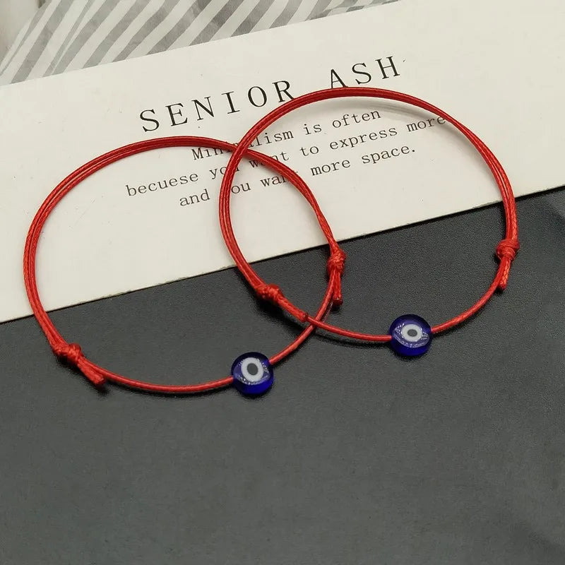 2 pcs Flat Blue Evil Eye Woven Men Lucky Bracelet Women Adjustable Lucky Black Red String Bracelets Femme New Fashion Jewelry