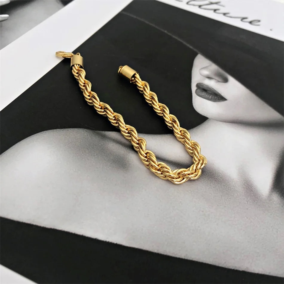 eManco Twisted  Rope Chian Bracelet for Woman Hip Hop Punk 4MM Gold Color Stainless Steel Gold Color Necklace Fashion Jewelry