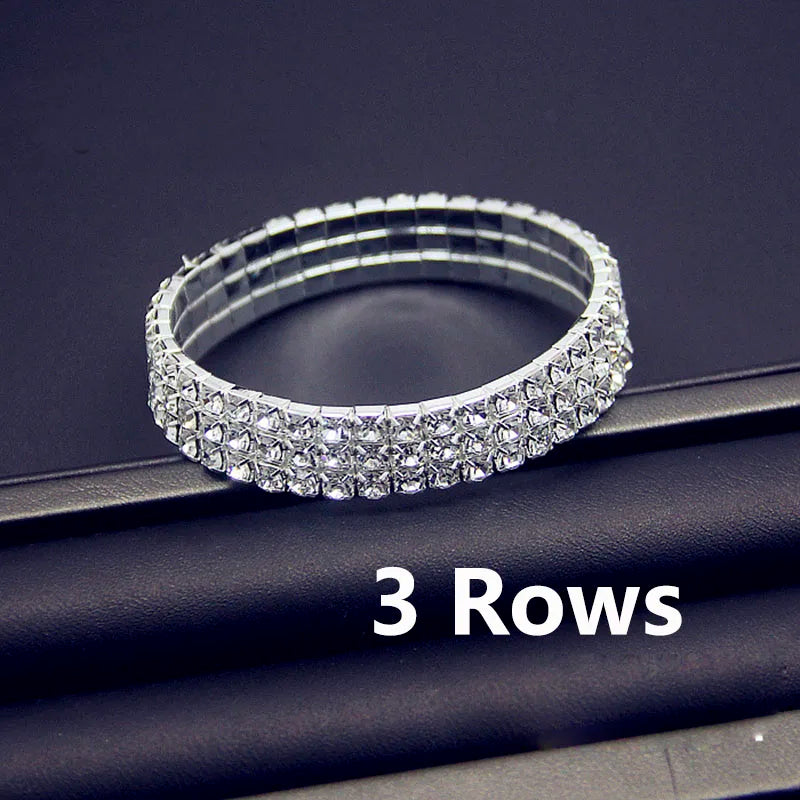 Luxury Full White AAA CZ Zircon Crystal Elastic Bracelet Bling Iced Out Rhinestone Women's Bracelet for Women Wedding Jewelry