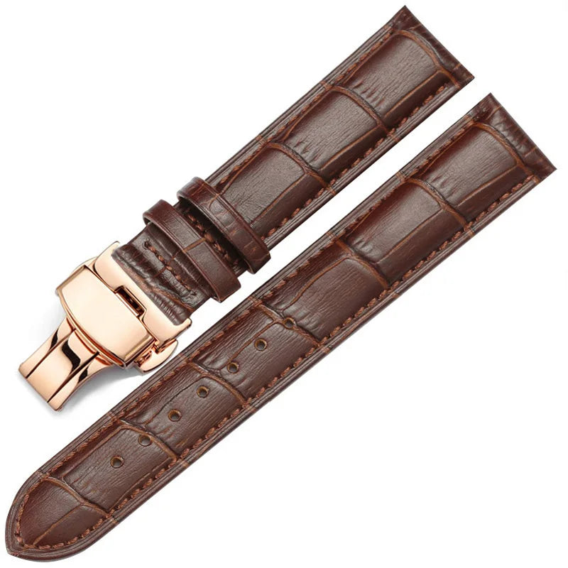 Butterfly Buckle Leather Watch Band Leather Strap 14mm 16mm 18mm 19mm 20mm 21mm 22mm 24mm Watch Accessories Watchband