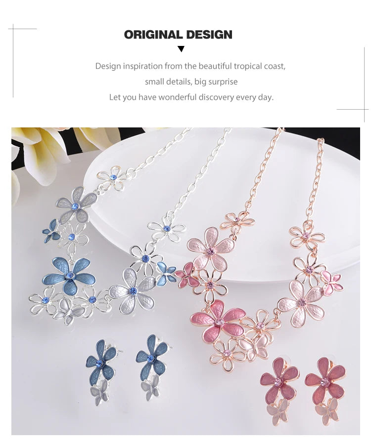 New in Necklace Streetwear Flower Daisy Accessories Jewelry Luxury Chains Pendant Blue Enamel Christmas Gift Necklaces for Women