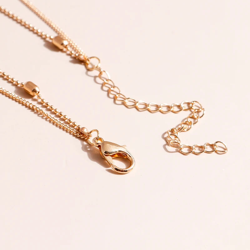 Romantic Cross Pendants Necklace for Women Gold Silver Color Multilayered Oval Beads Chain Necklace Minimalism Female Jewelry