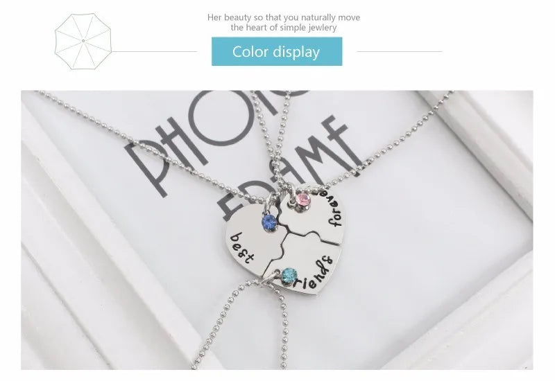 3 Pieces / Set Of Best Friends Forever Letter Pendant Commemorative Friendship 3 Color Rhinestone Chain Necklace