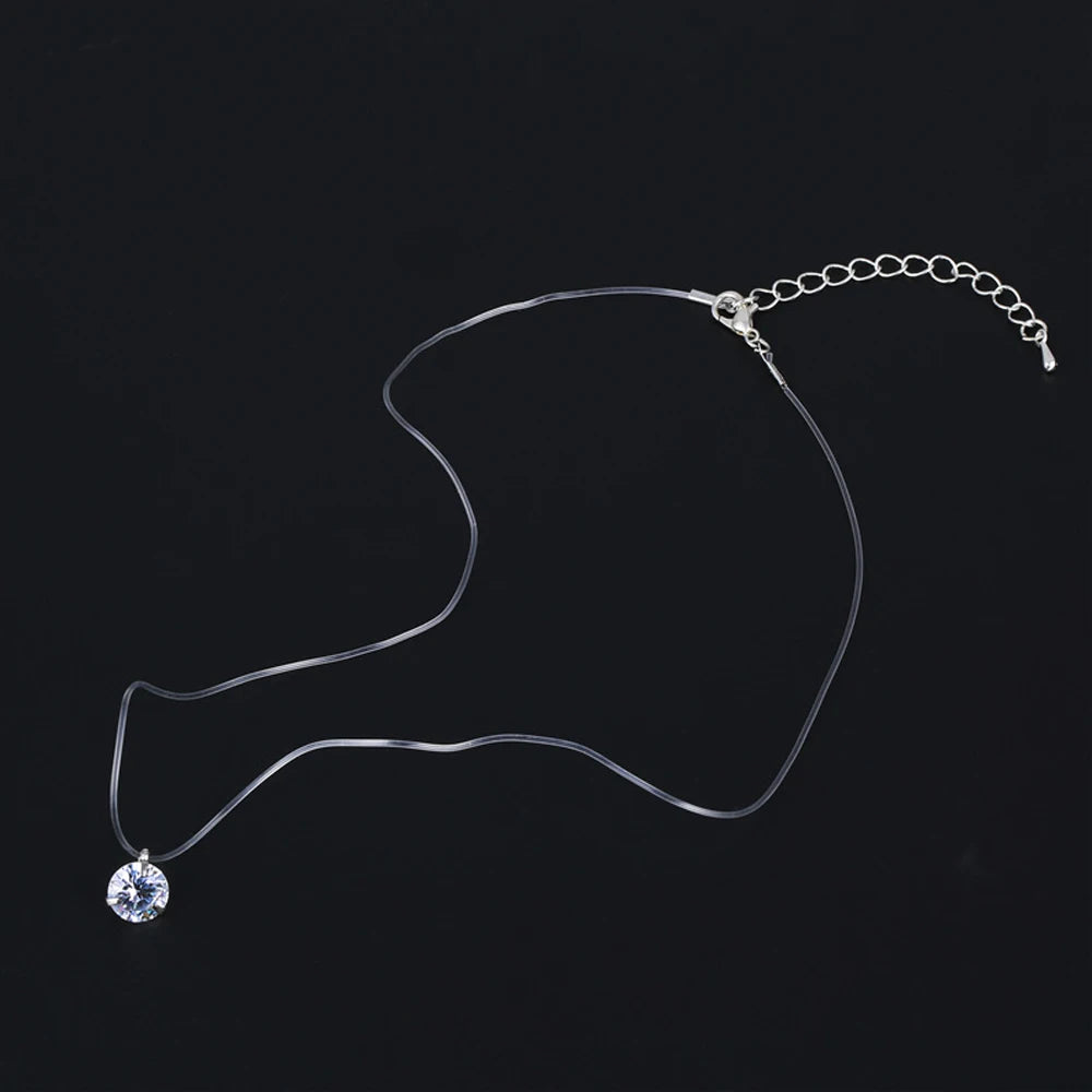 Hot Female Transparent Fishing Line Necklace Silver Color Invisible Chain  For Women Rhinestone Choker  Collier