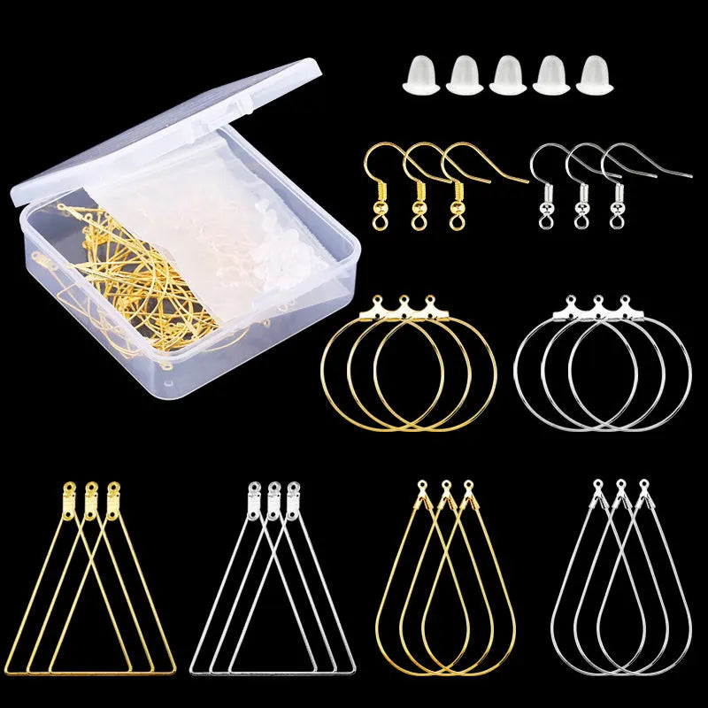 20-108PCS Earring Kit DIY Jewellery Making Supplies Silver Gold Color Copper Hoops Earrings Set  with Storage Box Ear Hooks