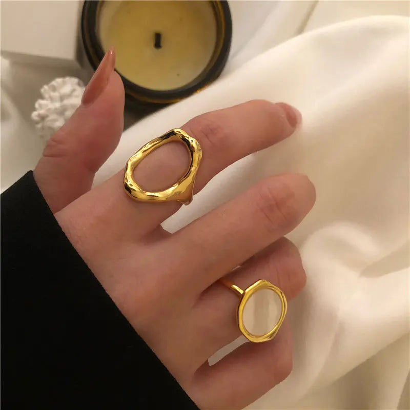 ANENJERY Minimalist Gold Silver Geometric Finger Rings for Women Men Silver Color French Female Rings Jewelry