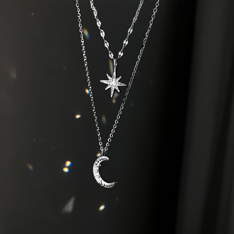 Delysia King   Star Moon double layer Necklace women's light luxury niche design sense overlapping clavicle chain 2021 NEW