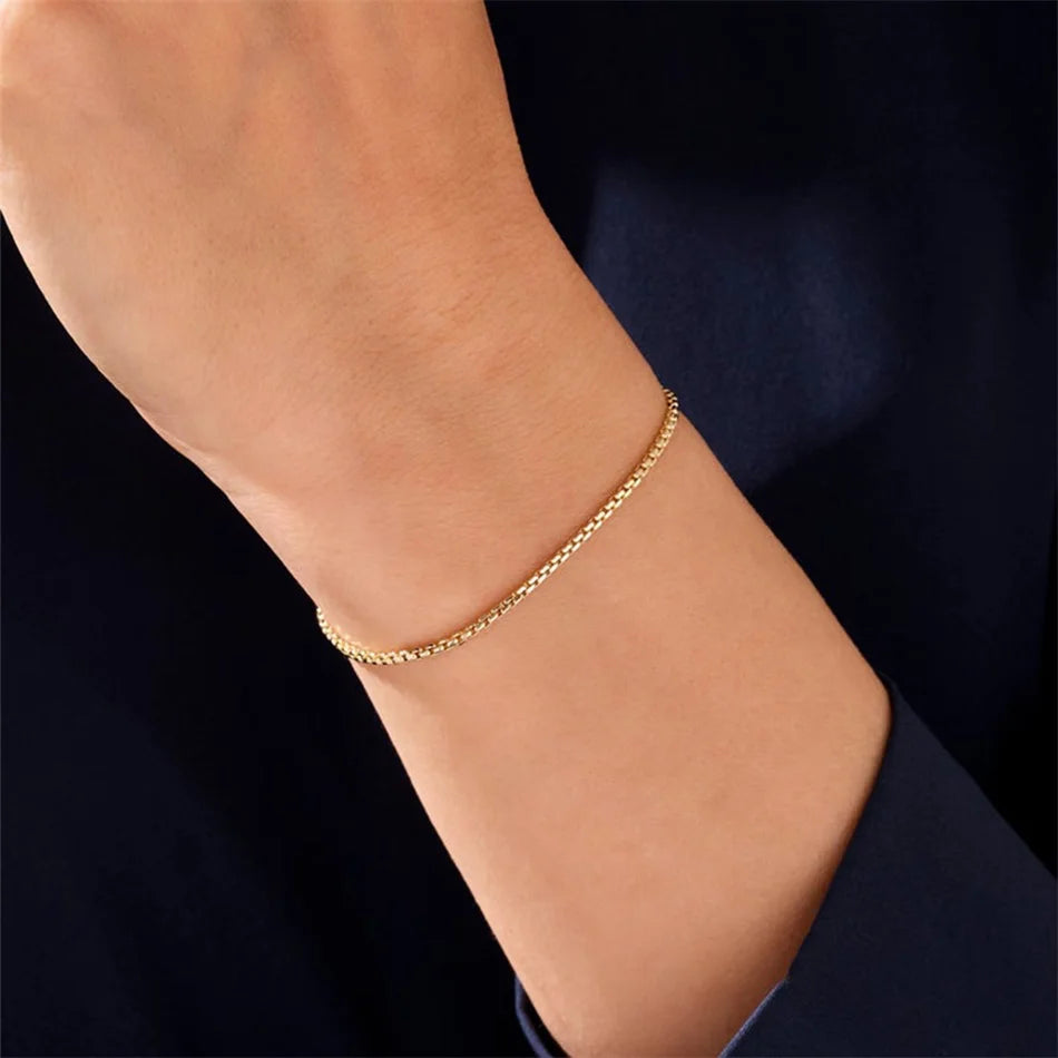 eManco Stainless Steel Box Chain Bracelet Female Gold Color Charm Bracelets Charm Friendship Bracelets for Women Jewelry Gifts