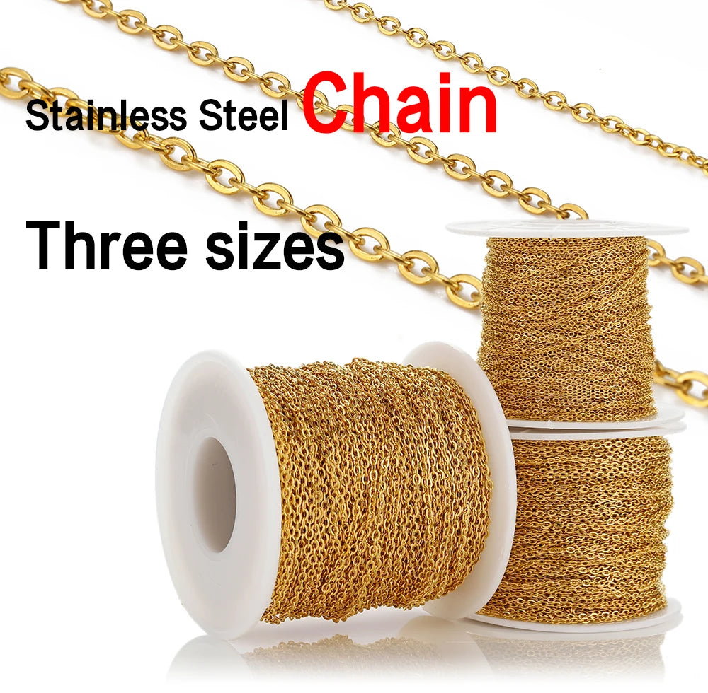 10Meters 1/1.5/2mm Gold Stainless Steel Chain Necklace DIY O Shape Cross Chains for Bracelets Jewelry Making Components