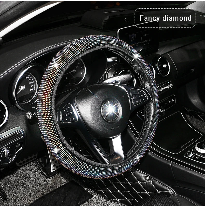 Bling Bling Rhinestones Crystal Car Steering Wheel Cover Leather Steering-wheel Covers Car Stuff Auto Accessories for Woman