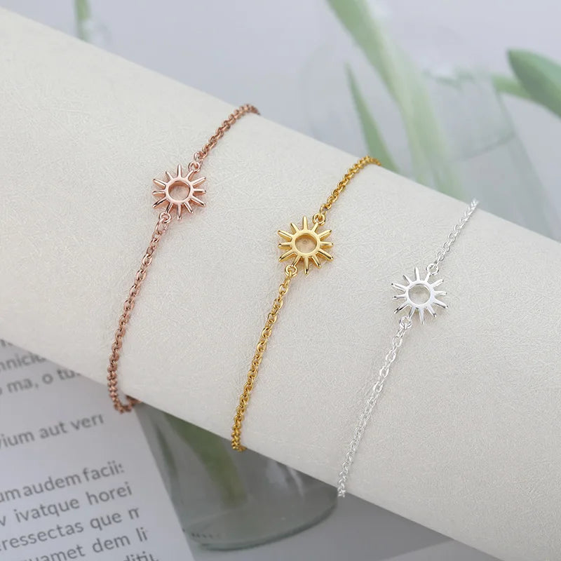 Sun Hollow Bracelets For Women Men Stainless Steel Hand Chain Vintage Sunflower Anklet Boho Foot Jewelry Gift Accessories