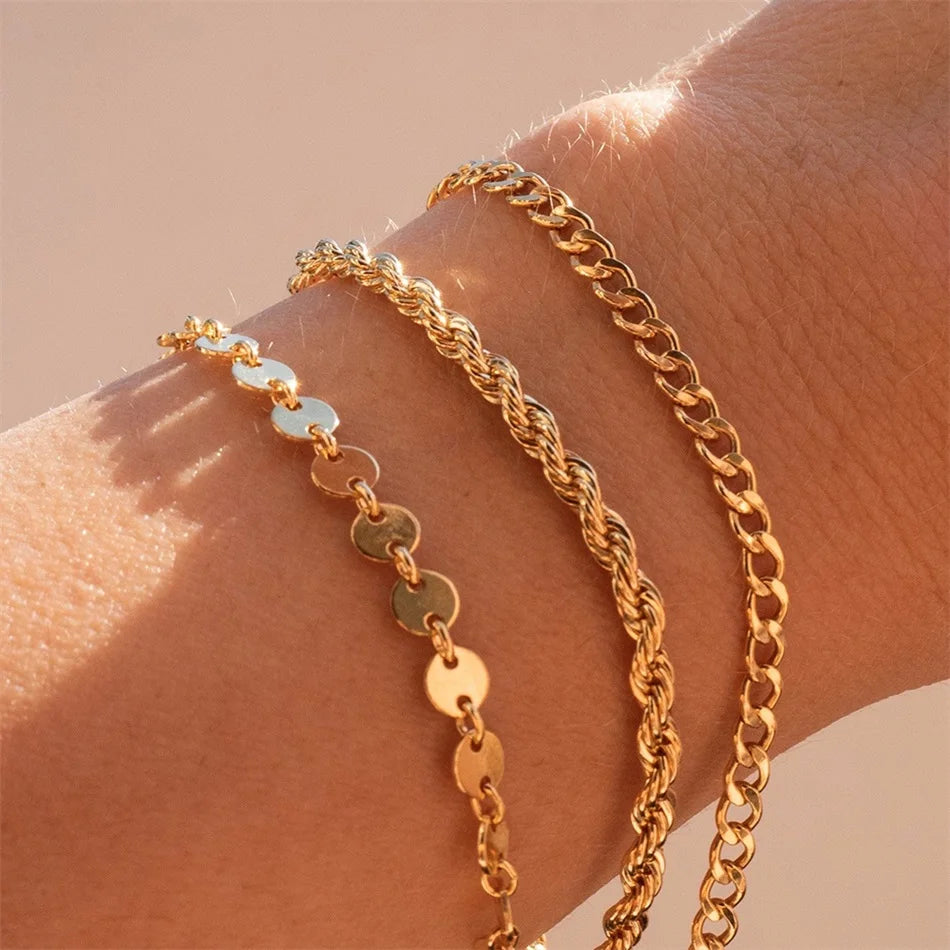 eManco Twisted  Rope Chian Bracelet for Woman Hip Hop Punk 4MM Gold Color Stainless Steel Gold Color Necklace Fashion Jewelry