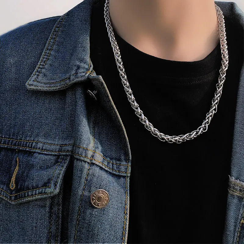 Stainless Steel Chain Necklace Long Hip Hop for Women Men on The Neck Fashion Jewelry Gift Accessories Silver Color Choker