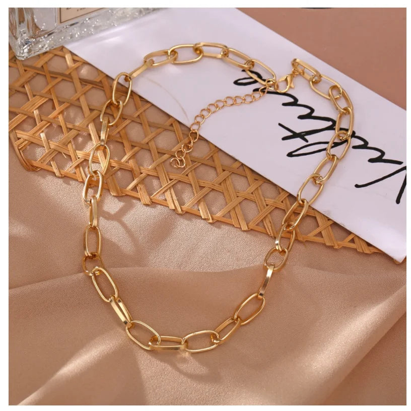 New Fashion Big Necklace for Women Punk Rock Twist Gold Silver Color Chunky Thick Lock Choker Chain Necklaces Party Jewelry