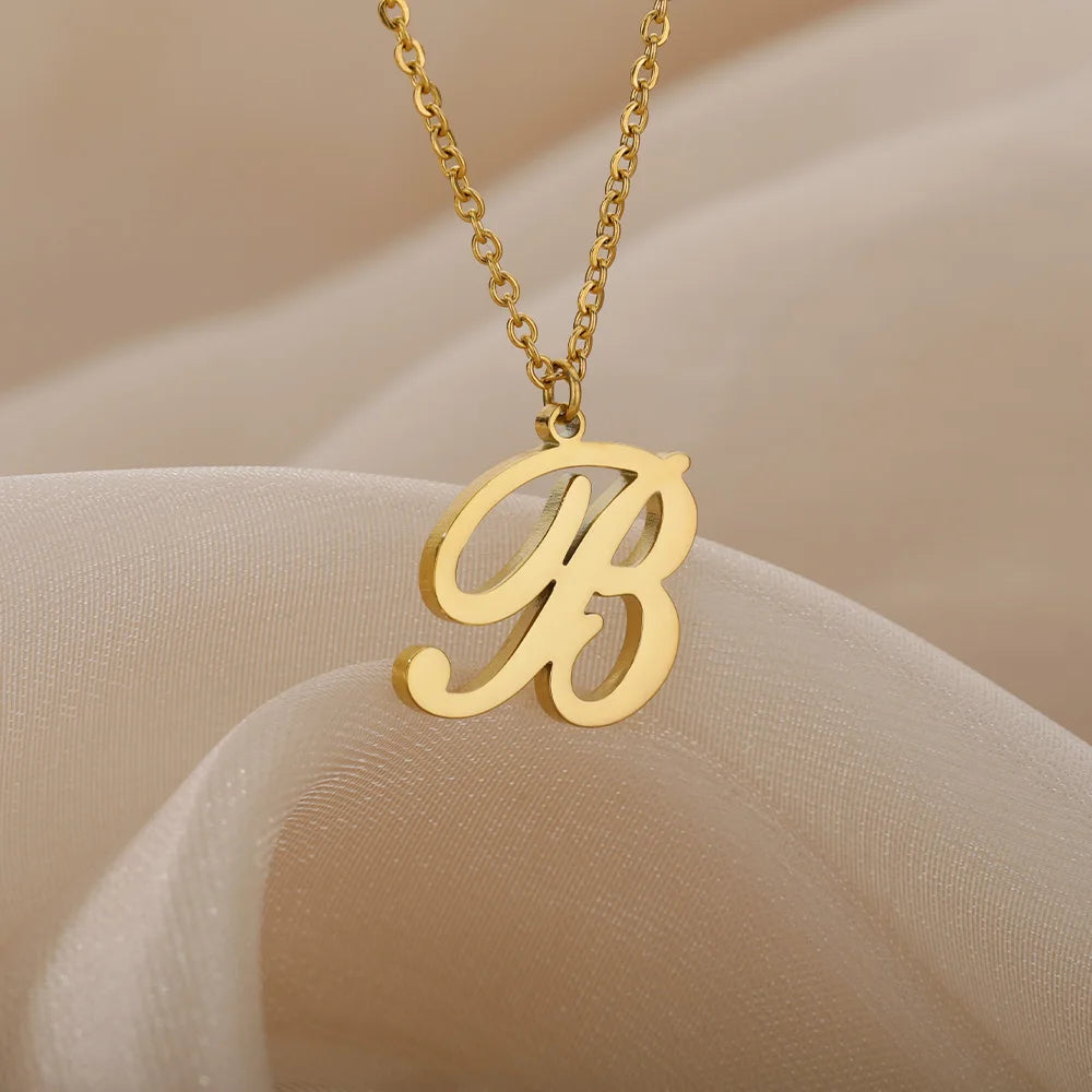 Dainty Initial Letter Necklaces For Women Gold Color Minimalist  Stainless Steel Initial Necklace Femme Wedding Jewelry Gift