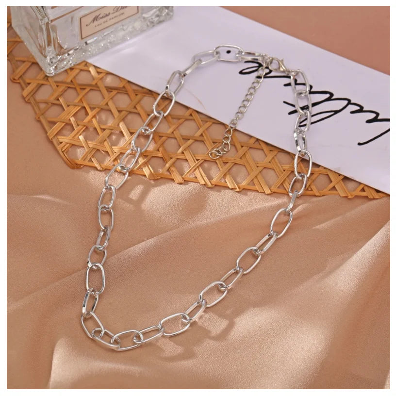 New Fashion Big Necklace for Women Punk Rock Twist Gold Silver Color Chunky Thick Lock Choker Chain Necklaces Party Jewelry