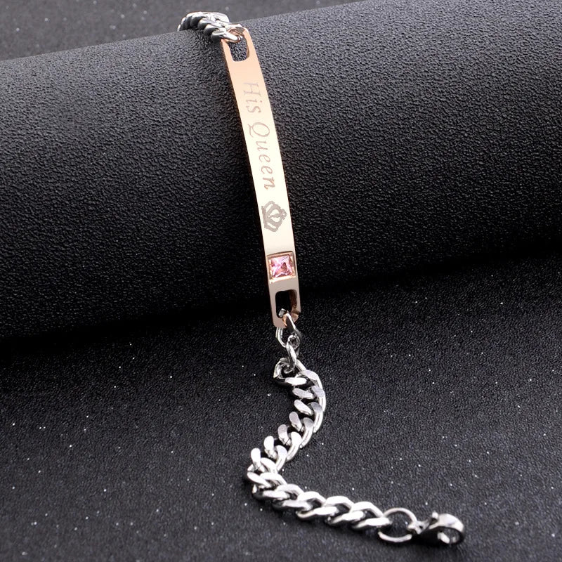 2 Style His Queen Her King Black Rose Gold Color Women's Male Chain Crystal Couple Bracelet for Men Femmo on Hands Jewelry