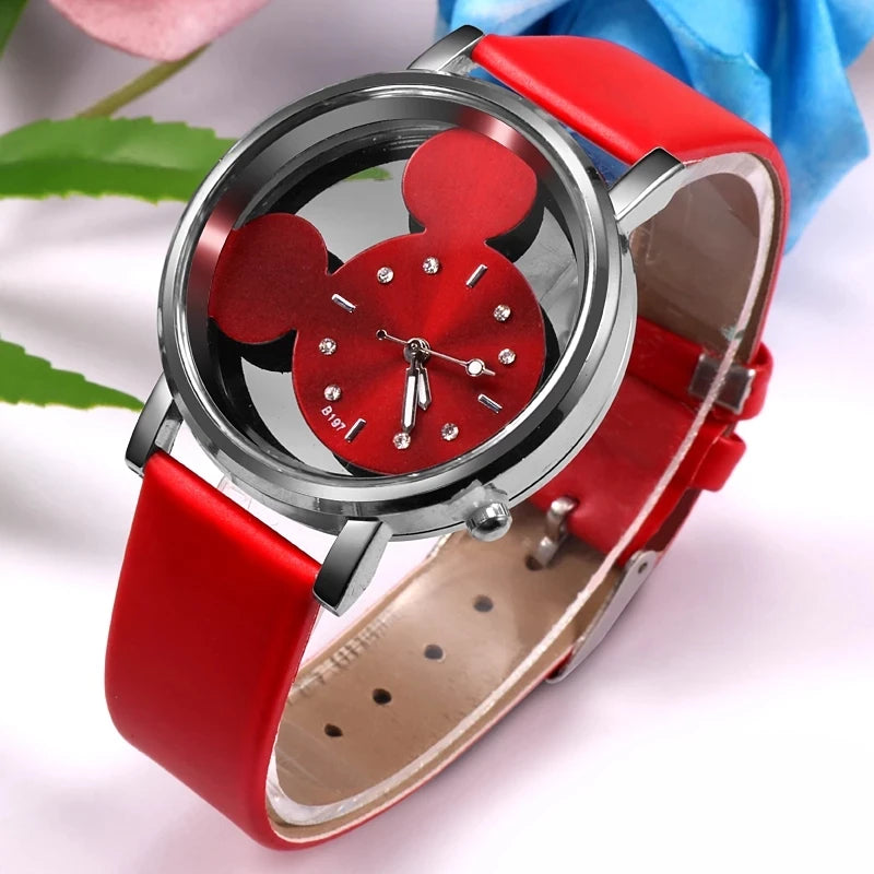 Luxury Mickey Women Watches Brand Fashion Lady Stainless Steel Hollow Quartz Women 's Clock Relogio Feminino Reloj Mujer