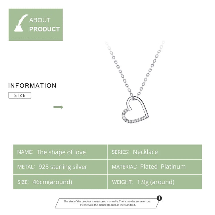 BAMOER Genuine 925 Sterling Silver The shape of love Chain Necklace for Women, Godl Plated Heart Necklace 3 Color 18.11''