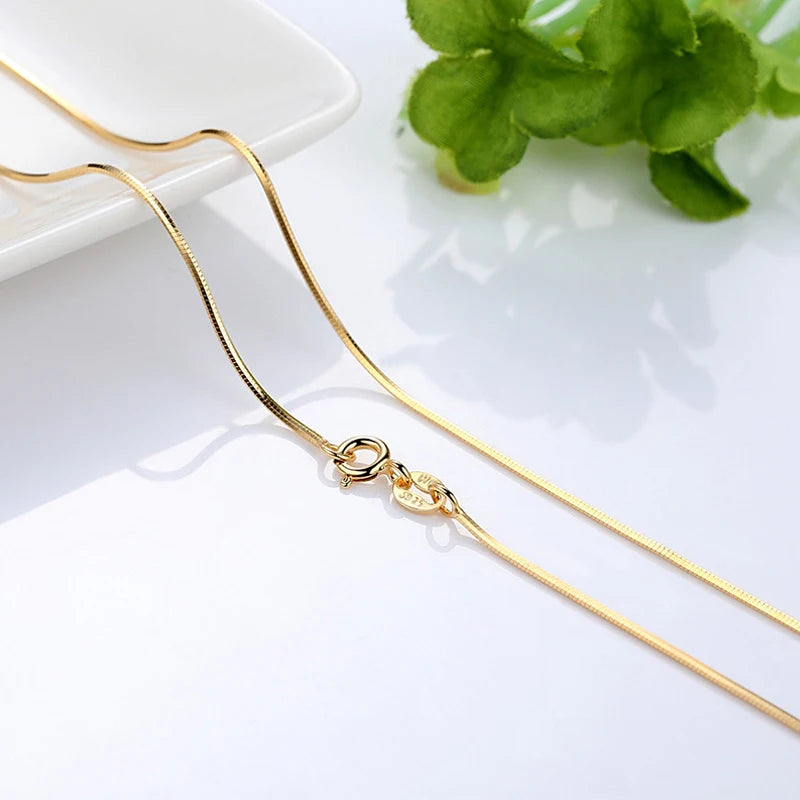 HOYON Pure 14k Gold Color Necklace Women's Neck Collar Real Gold Box/ O Cross/ Snake Bone/Water Wave/Clavicle Chain Jewelry