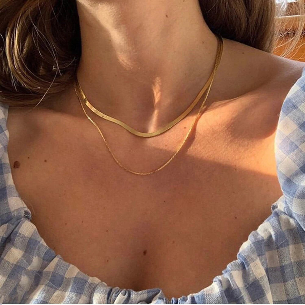 IPARAM Fashion Simple Snake Chain Clavicle Choker Necklace for Women Retro Golden Chain Short Necklace Fashion Jewelry Gift