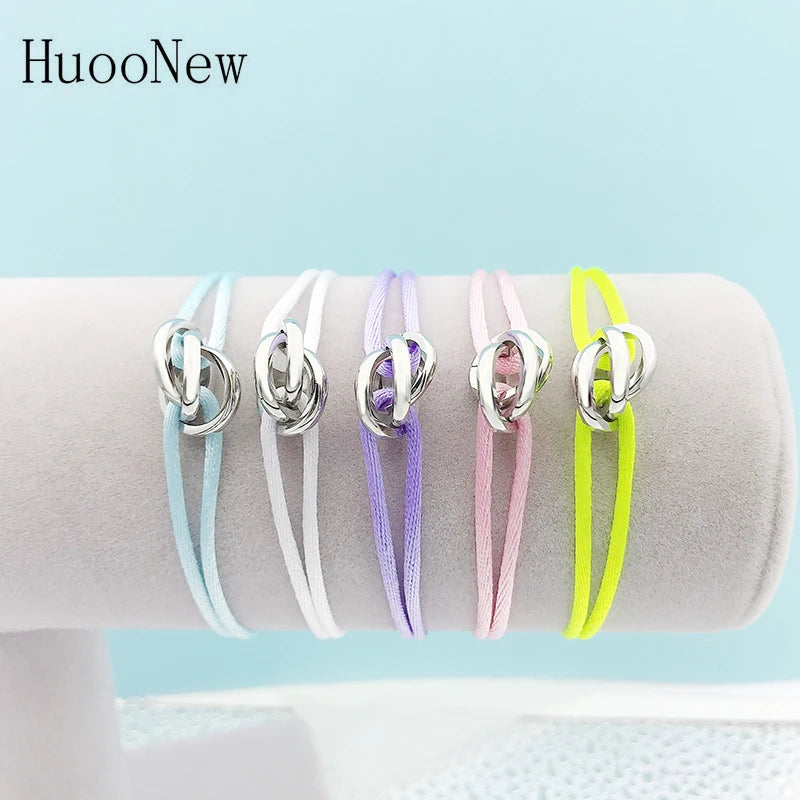 New Hot Stainless Steel Bracelet 3 Metal Buckle Ribbon Lace Up Chain Multicolor Adjustable Size Bracelet For Women Man Unisex