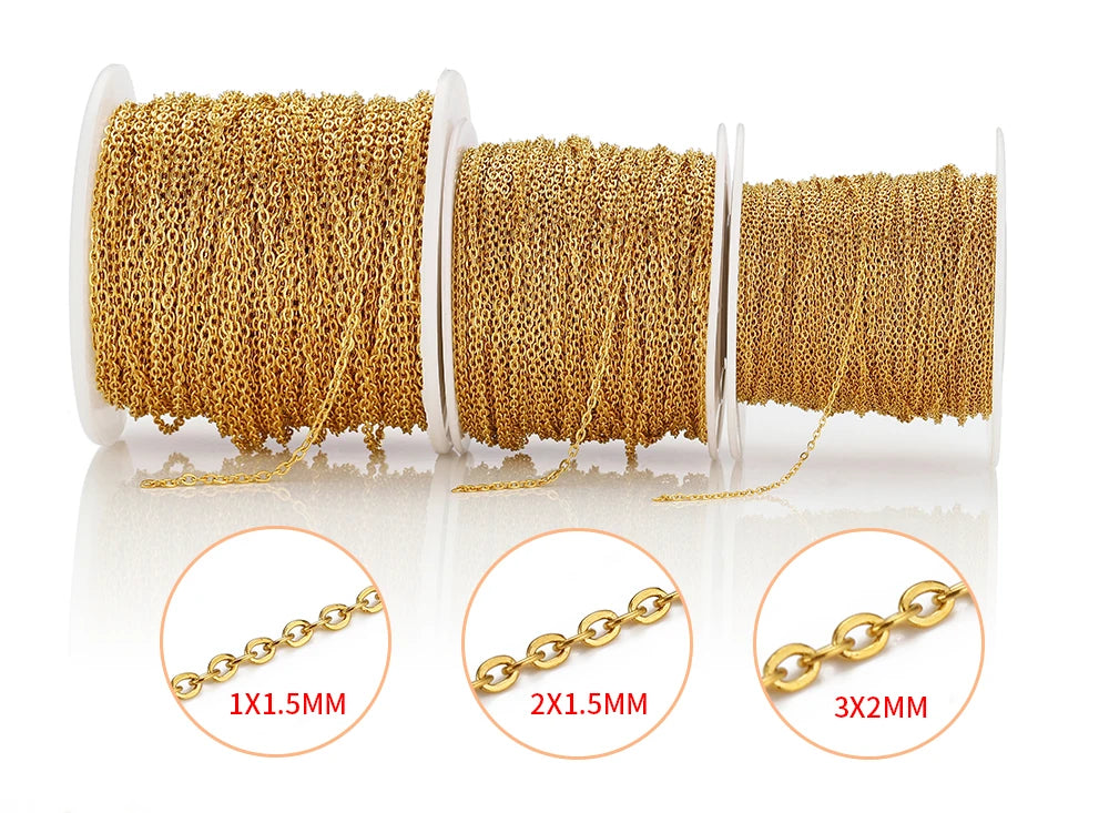 10Meters 1/1.5/2mm Gold Stainless Steel Chain Necklace DIY O Shape Cross Chains for Bracelets Jewelry Making Components