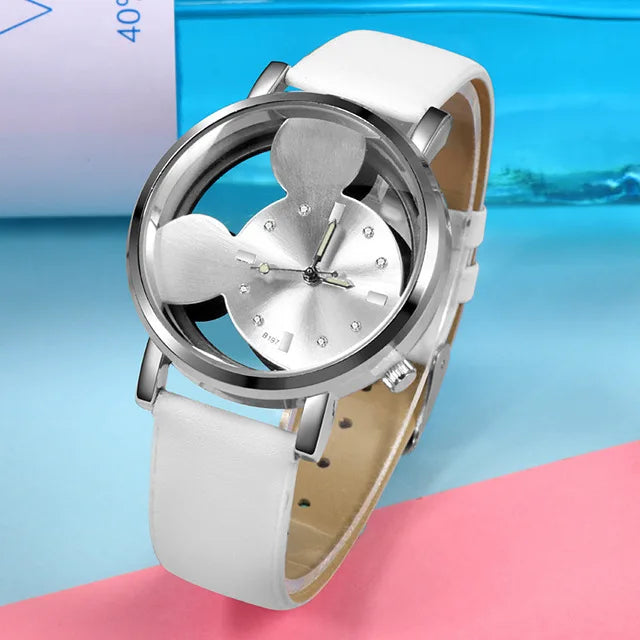 Luxury Mickey Women Watches Brand Fashion Lady Stainless Steel Hollow Quartz Women 's Clock Relogio Feminino Reloj Mujer