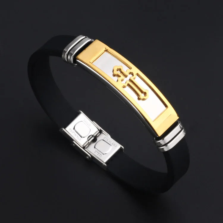 2024 Trend Personalized Jewelry Stainless Steel Cross Silicone Bracelet Vintage Titanium Steel Bracelets Bangles Cuff Bracelet M