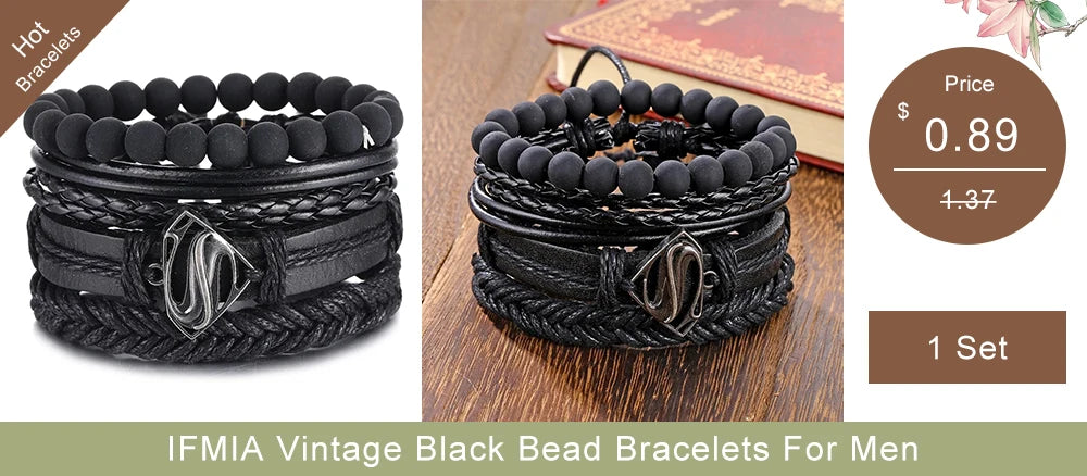 IFMIA Vintage Leather Bracelet Fashion Hand-knitted Multi-layer Leather Feather Leaf Bracelet and Fashion Men's Bracelet Gift