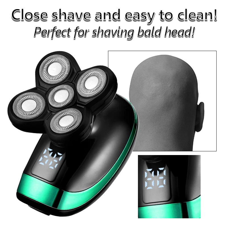 5 In 1 4D Men's Rechargeable Bald Head Electric Shaver 5 Floating Heads Beard Nose Ear Hair Trimmer Razor Clipper Facial Brush