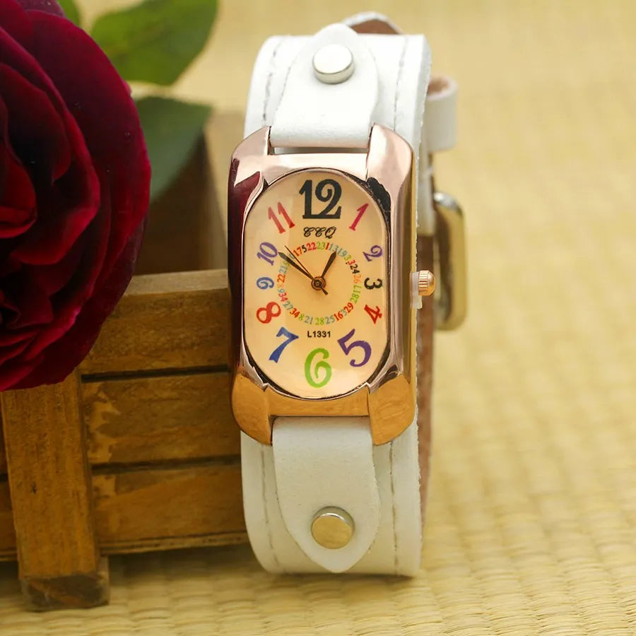 Shsby Cow Leather Strap Color Digital Rectangle Watch Women Bracelet Watches Female Bronze Quartz Watch Student Leisure Watch