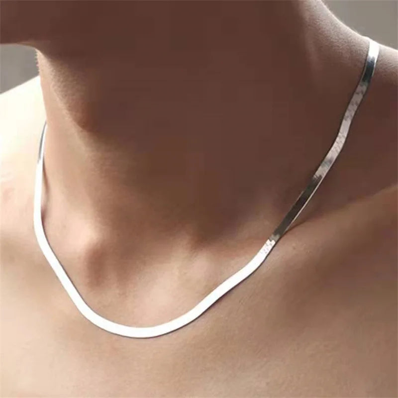 925 Sterling Silver 4mm Chain Necklace for Women Men Luxury Couple Fine Jewelry Chain Wedding Gift Choker Clavicle Collar