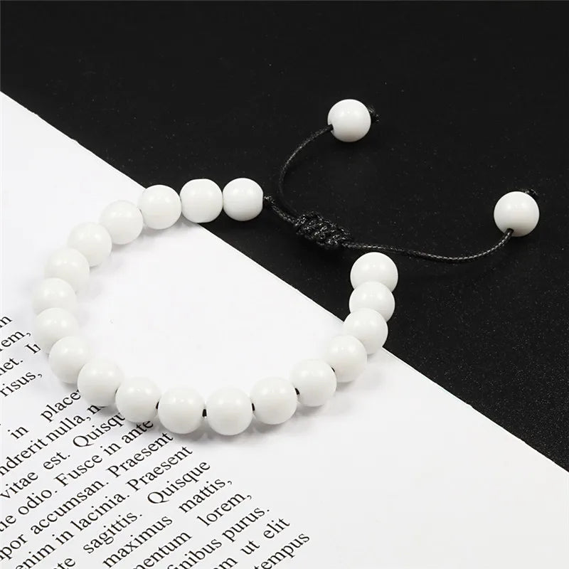 Adjustable Couples Bracelets 8mm Beads Black White Braiding Macrame Lovers Bracelet For Women Men Distance Jewelry Pulseras