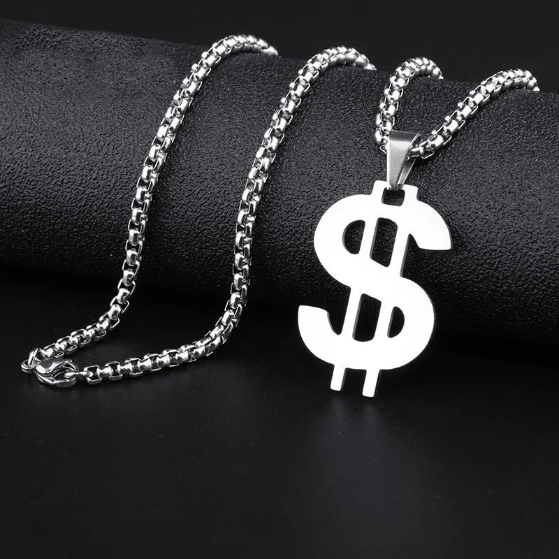 Dollar Necklace Money American US Dollar Sign Symbol Logo Silver Color Pendant Fashion New Stainless Steel Men women Jewelry