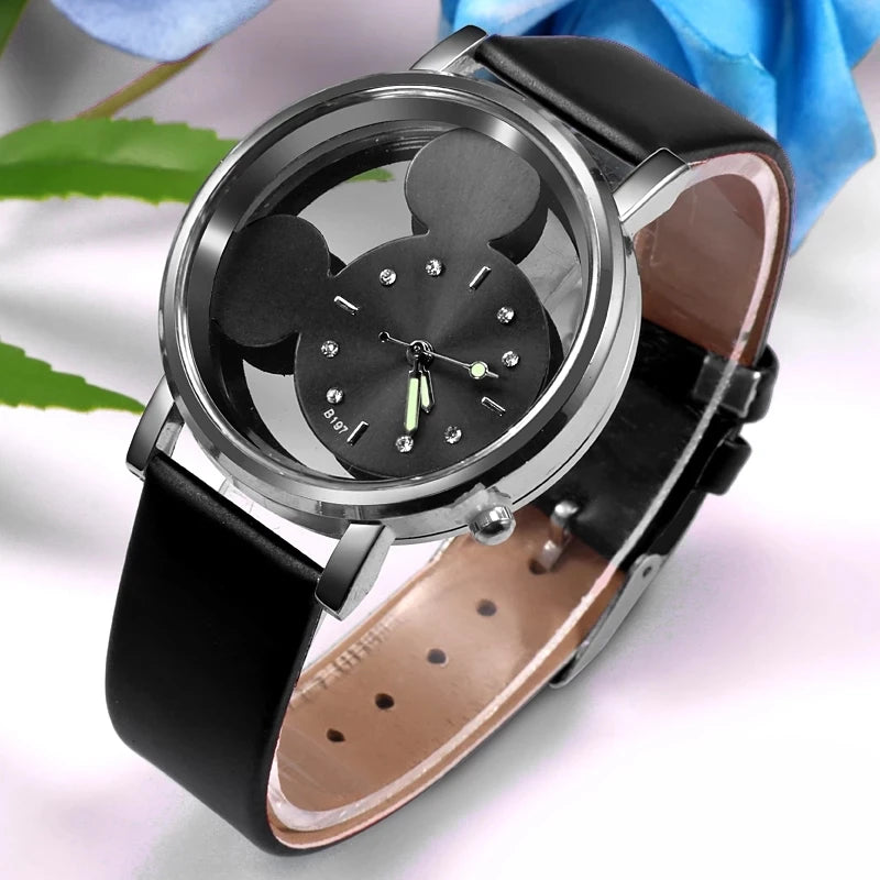 Luxury Mickey Women Watches Brand Fashion Lady Stainless Steel Hollow Quartz Women 's Clock Relogio Feminino Reloj Mujer