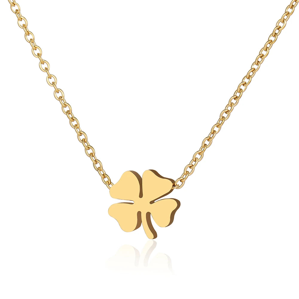 Stainless Steel Necklaces Minimalist Four-leaf Clover Geometric Style Fashion Chain Necklace for Women Collar Pendant Jewelry