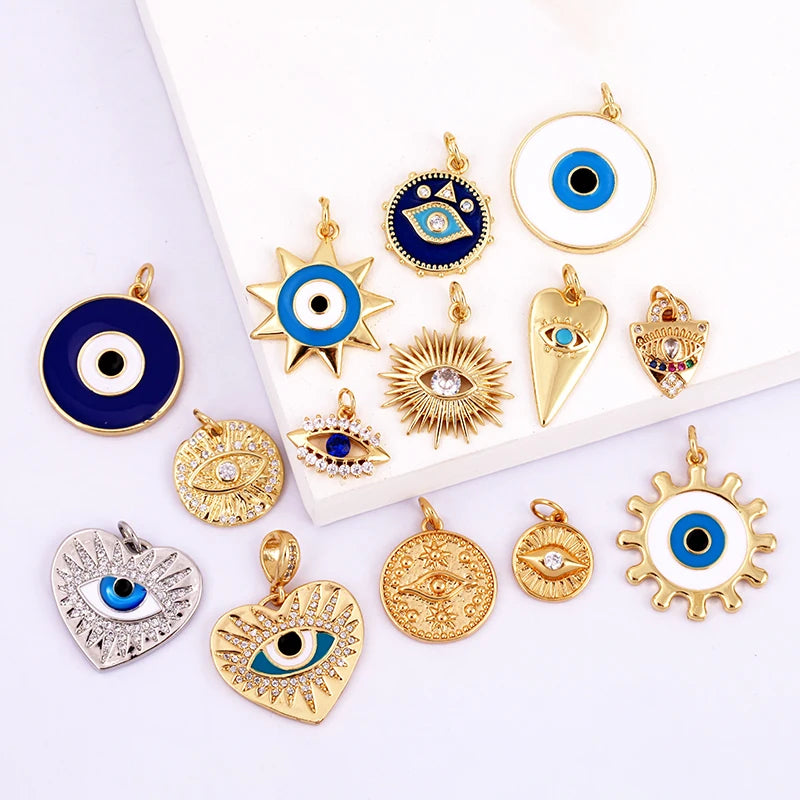 Evil Eye Charm Pendant,18K Real Gold Plated Cubic Zirconia CZ Paved Religours,Jewelry Necklace Bracelet Accessories Supplies K09