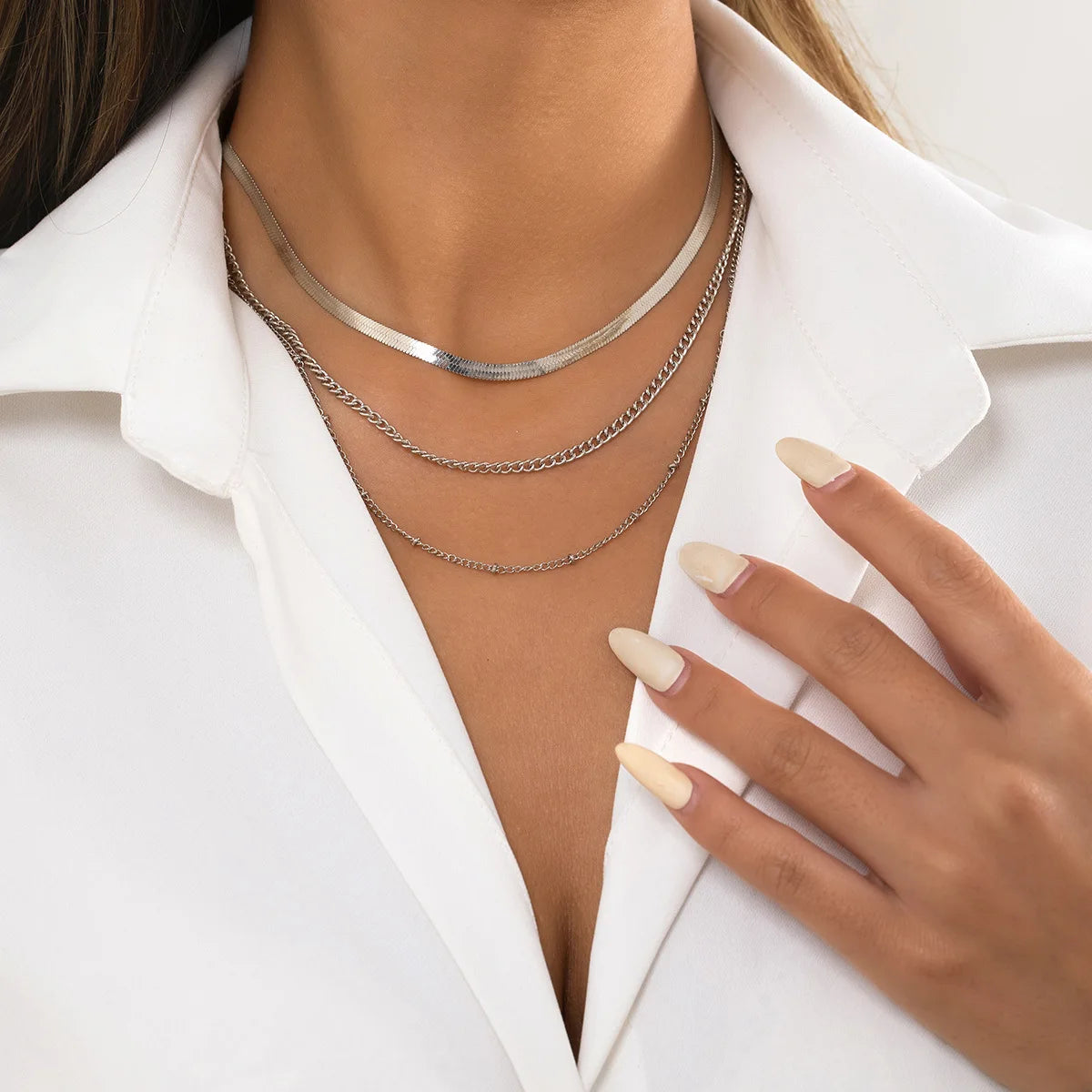 Vintage Fashion Multilevel Geometric Crystal Twist Snake Chain Set Necklace For Women Female Gold Plated Silver-plate Jewelry