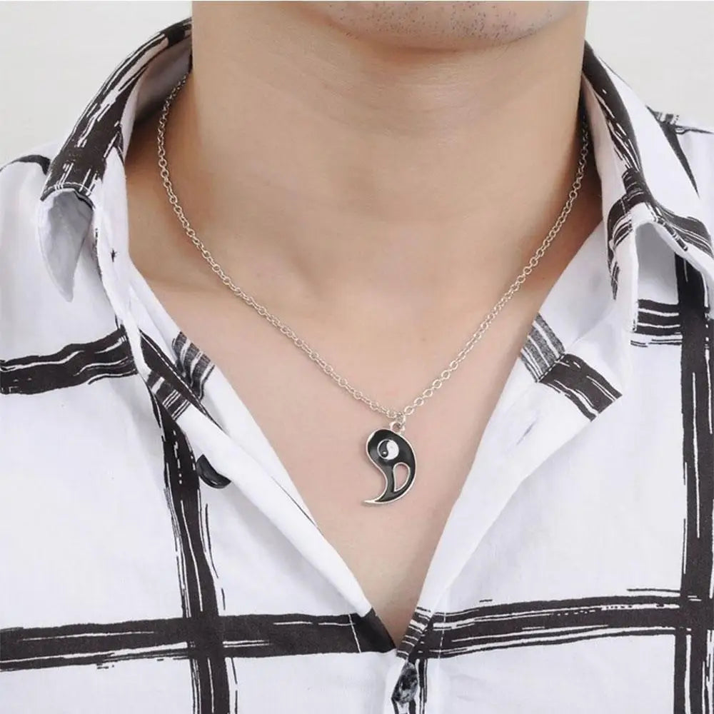 2/4Pcs Tai Chi Yin Yang Couple Bracelets Necklaces Set Pendant Adjustable Braid Chain Bracelet Matching Lover Bracelets Choker