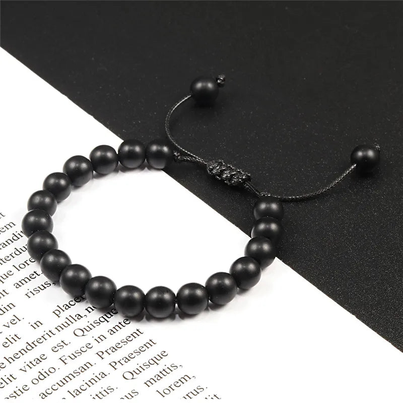 Adjustable Couples Bracelets 8mm Beads Black White Braiding Macrame Lovers Bracelet For Women Men Distance Jewelry Pulseras